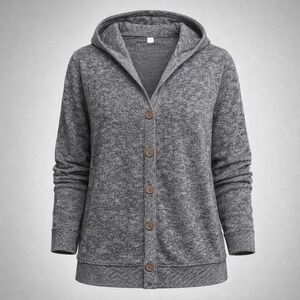 White Birch Charcoal Gray Marl Hooded Button Up Cardigan Sweater Womens 2X